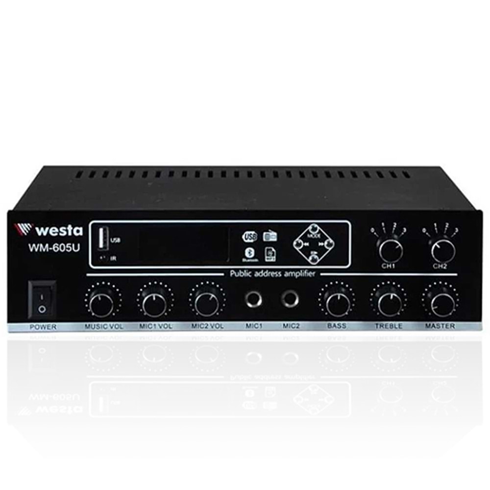 WESTA (WM-605U) 100W 2 BÖLGELİ USB/BLOETOOT, KUMANDALI ANFİ TARFOLU