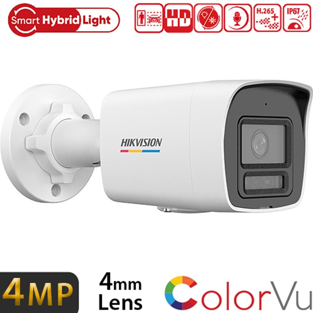 HIKVISION (DS-2CD1047G2H-LIUF) 4MP 4MM SESLİ COLORVU SMART HYBRID LIGHT IP POE BULLET KAM IP67 30MT