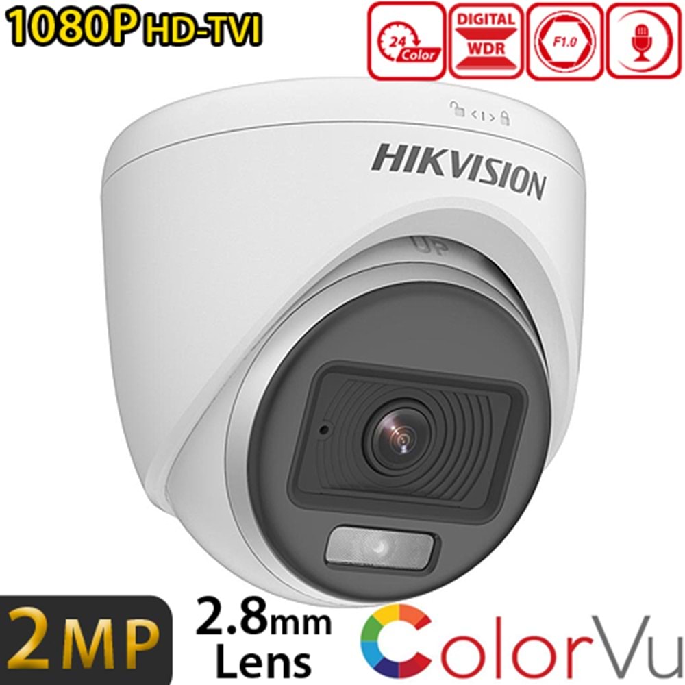 HIKVISION (DS-2CE70DF0T-PFS) 2MP 2.8MM 1080P HD-TVI COLORVU SESLİ PLASTİK DOME KAMERA -20MT.