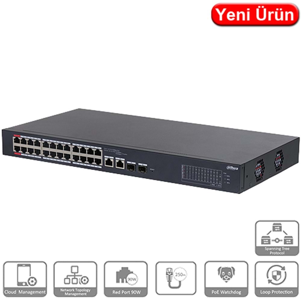 DAHUA (CS4228-24GT-240) 28x 10/100/1000 24xPOE 240W +2SFP CLOUD YÖNETILIR SWTCH
