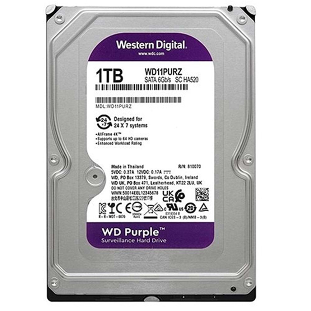 WESTERN DIGITAL PURPLE (WD11PURZ) 1TB 3.5 INC SATA3 64MB HARDDISK