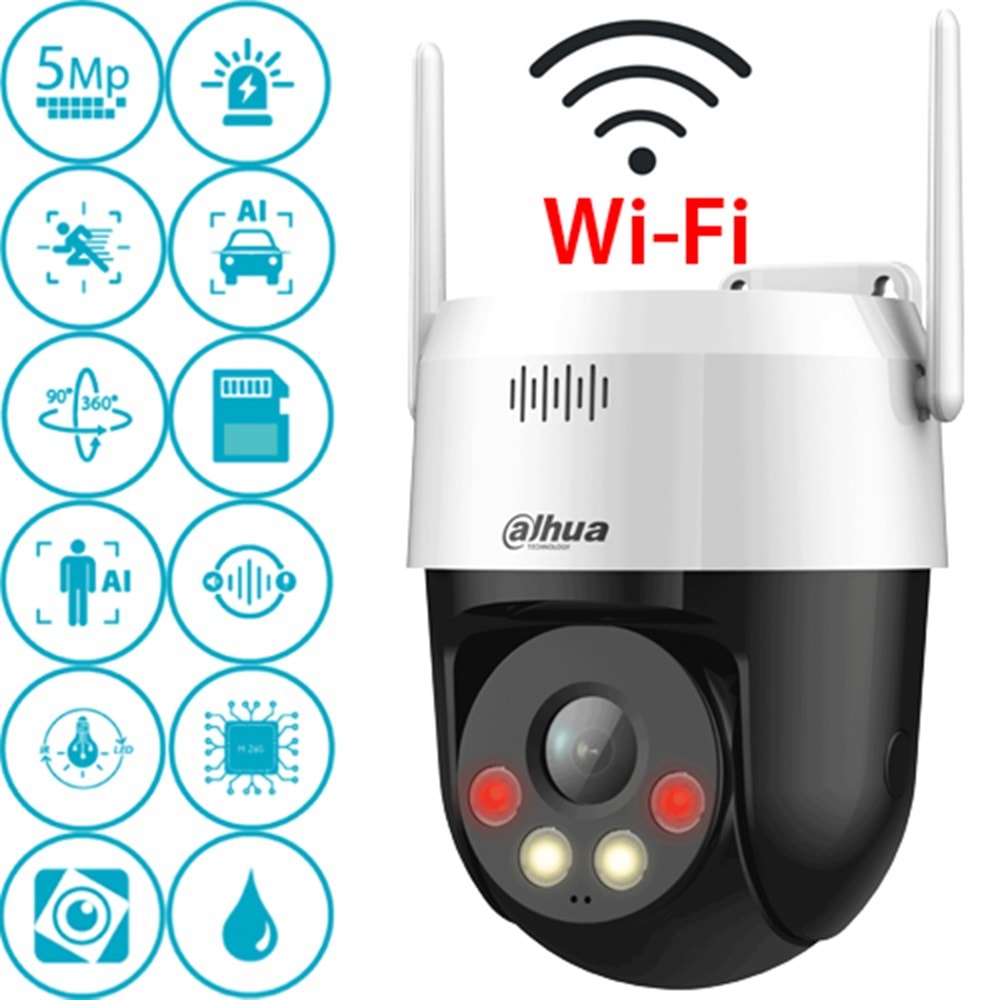 DAHUA (P5AE-PV) 5MP ÇİFT YÖNLÜ KONUŞMA WİFİ SMART DUAL LED 256GB SD AKILLI ANALİZ PICOO PT KAMERA