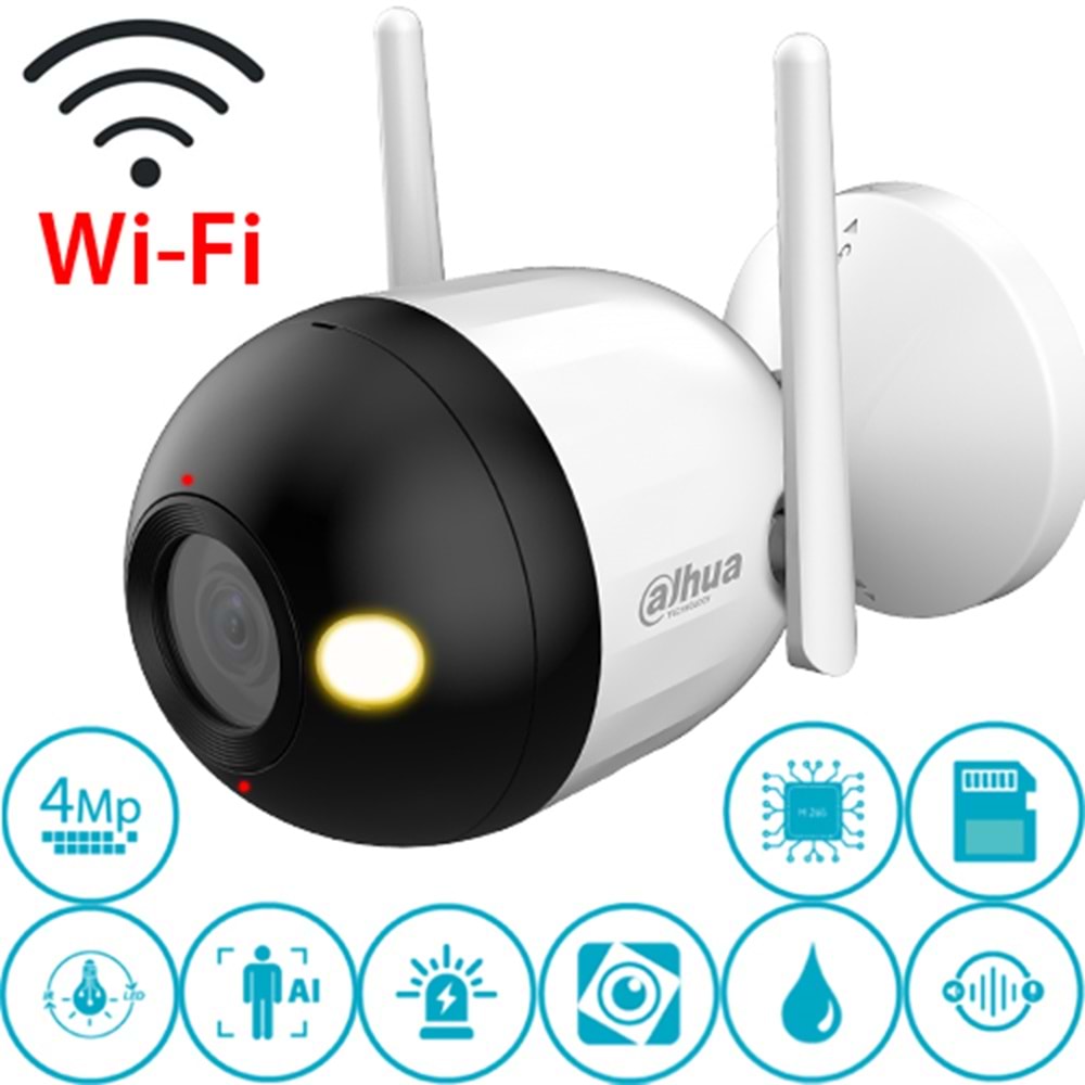 DAHUA (F4C-PV) 4MP ÇIFT YÖNLÜ KONUSMA 256GB SD WIFI IP66 BULLET KAMERA