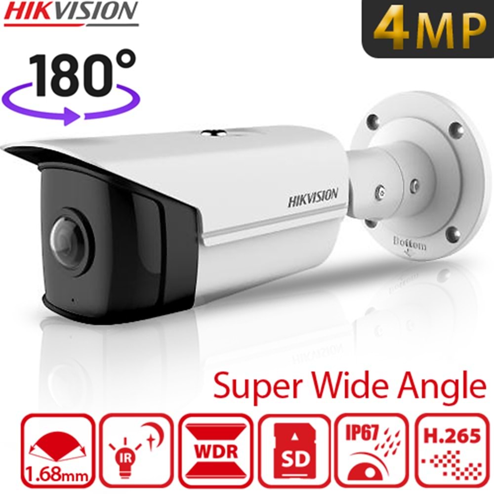HIKVISION (DS-2CD2T45G0P-I) 4MP 1,68MM 180 DERECE 120DB WDR SUPER GENİŞ AÇI BULLET KAMERA 20MT