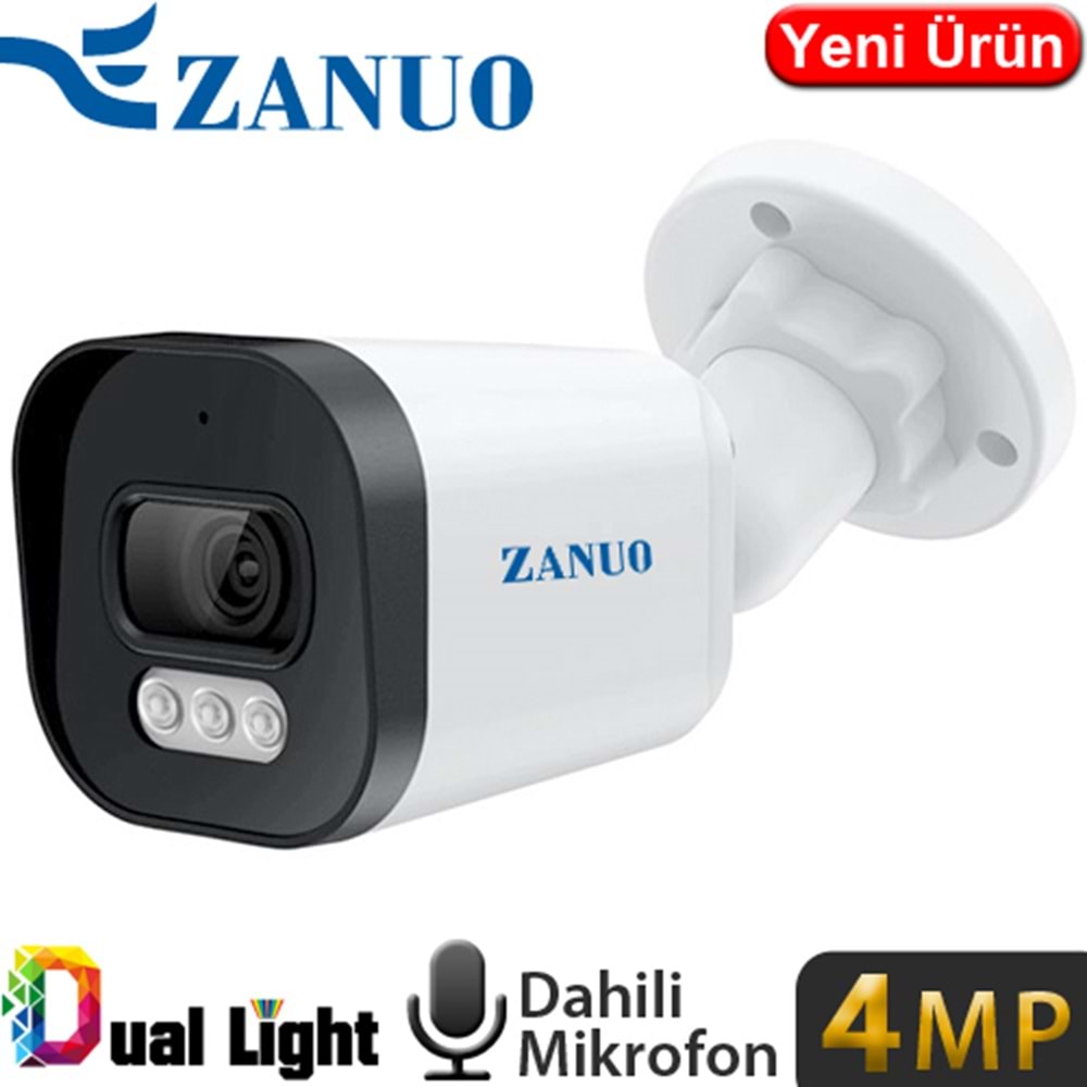 ZANUO (ZN-IPC-B1410C-S2-AS-2.8MM) 4MP 2,8MM DUAL LIGHT IP67 DAH.MİK. 128GB SD BULLET IP KAMERA 30MT