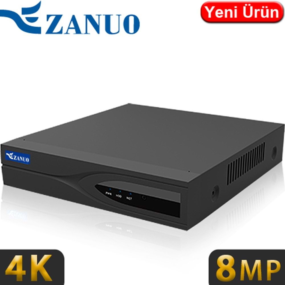 ZANUO (ZN-NVR5108C) 8 KANAL 1x14TB HDD DESTEKLİ 8MP KAMERA DESTEKLİ 4K NVR KAYIT CİHAZI