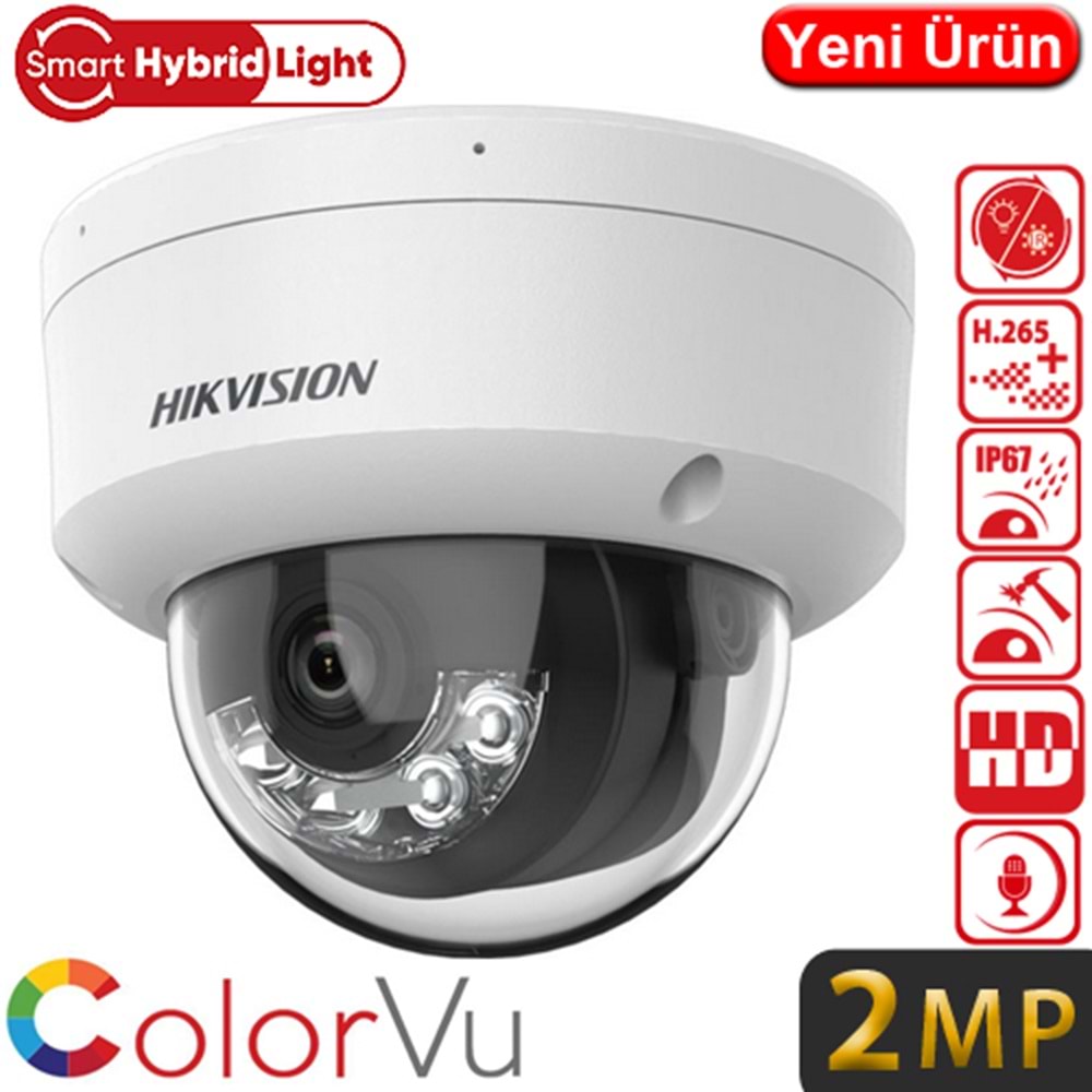 HIKVISION (DS-2CD1121G2-LIUF) 2MP 2,8MM SMART HYBRIT LIGTH SESLİ POE IR DOME IP KAMERA 30MT