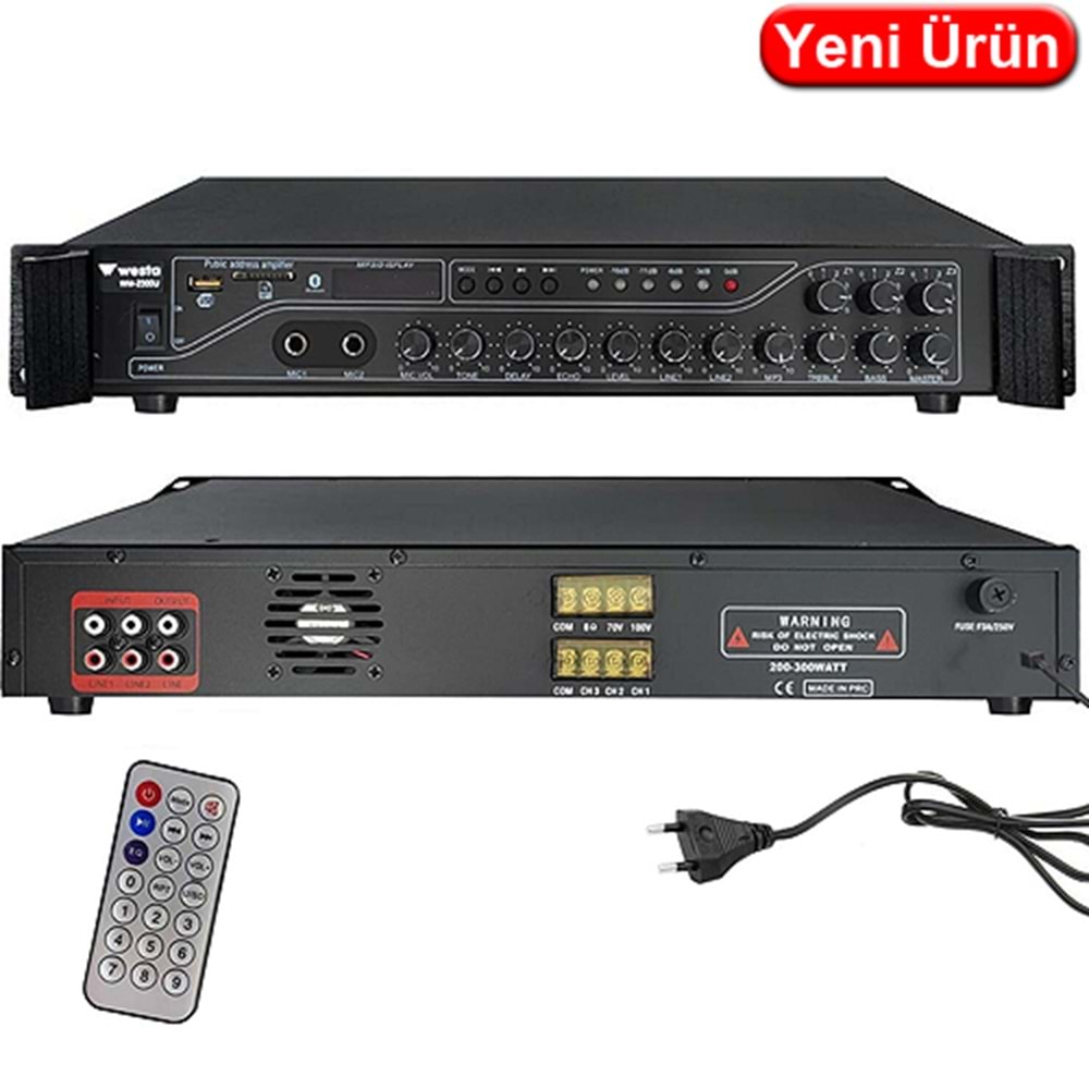WESTA (WM-2300U) 300W 3 BÖLGELİ TRAFOLU USB+ KUMANDALI 2 MİK. GİRİŞLİ ANFİ 