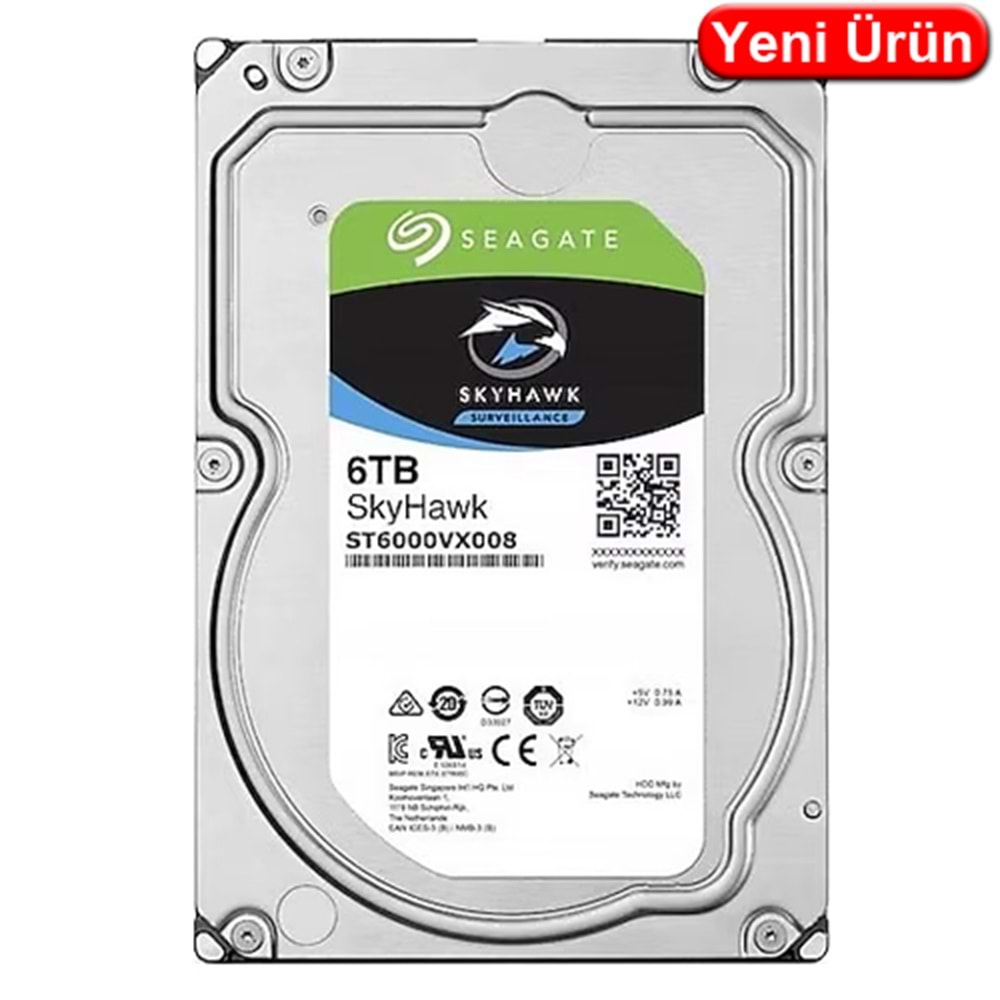 SEAGATE SKYHAWK (ST6000VX008) 6TB 3.5 INC 256MB 5900RPM SATA3 7/24 GÜVENLİK HARDDISK 