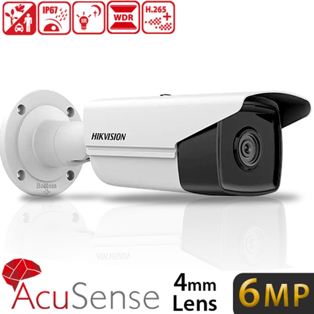 HIKVISION (DS-2CD2T63G2-2I) 6MP 4MM ACUSENSE IR BULLET IP KAMERA IP67 SD KART 60MT