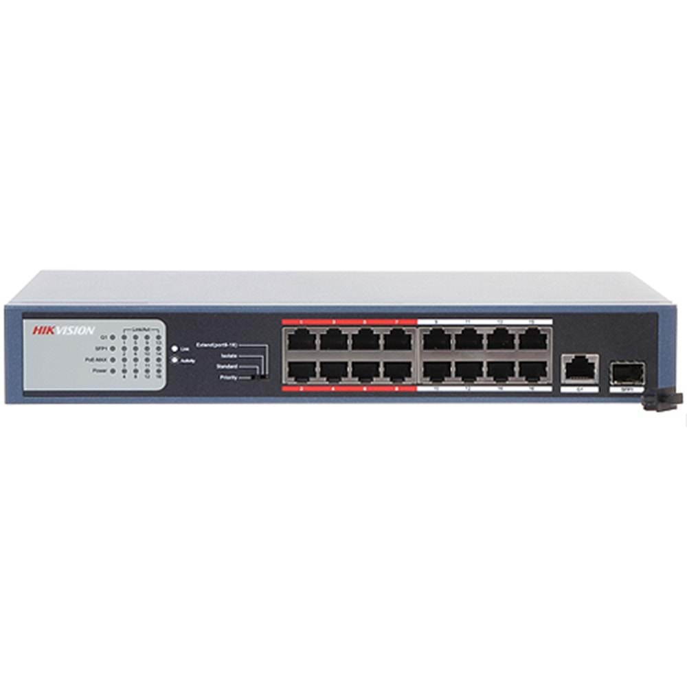 HIKVISION (DS-3E0318P-E/M) 16 PORT 10/100 POE 1xUPLINK +1xSFP 130W L2 POE SWİTCH