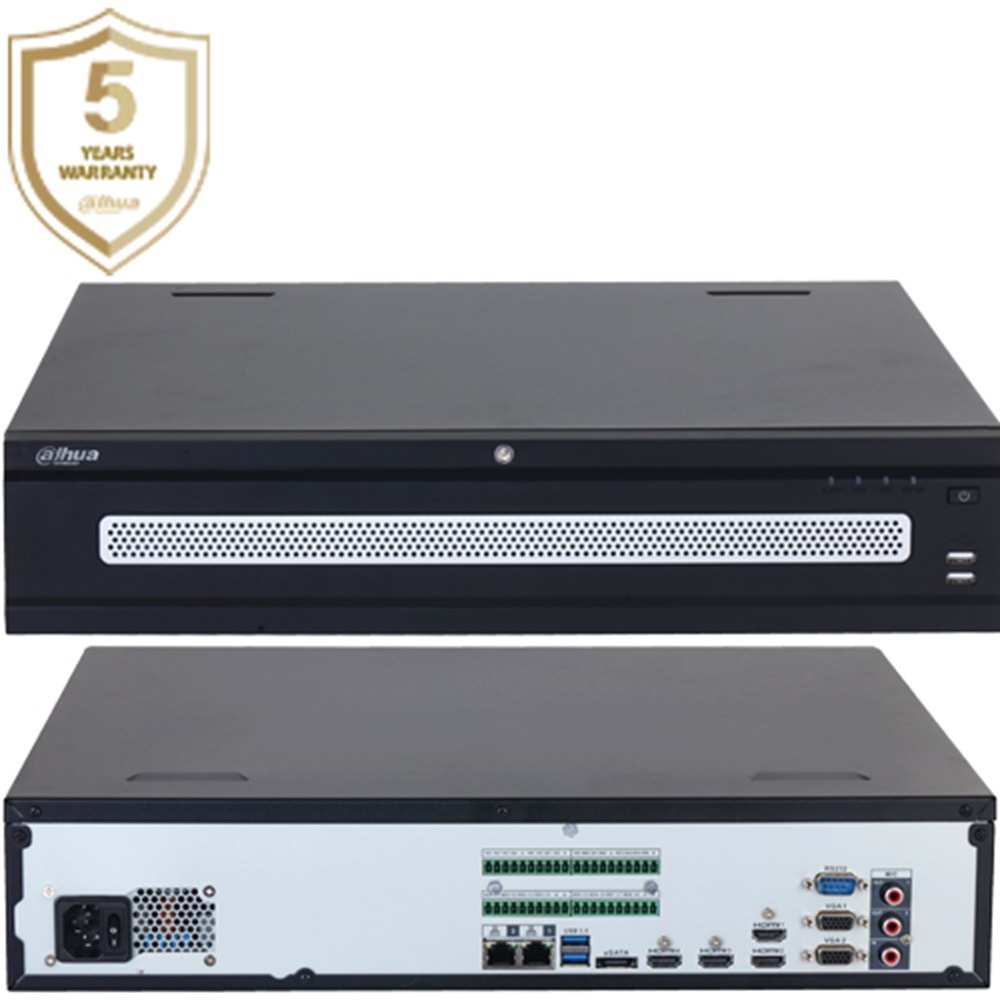 DAHUA (NVR608H-64-XI) 64 KANAL H265 8x16TB 4xHDMI 2xVGA 4xUSB RS232 RS485 2xRJ45 NVR KAYIT CİHAZI 